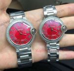 New Cartier Replica Ballon Bleu de Red Face Stainless Steel Diamond Bezel Watch